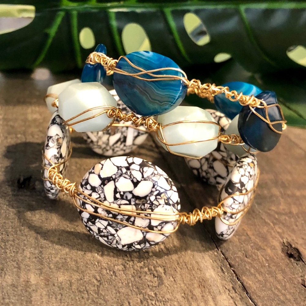 Wire Wrapped Bangles - Weekend Blues (set of 3)